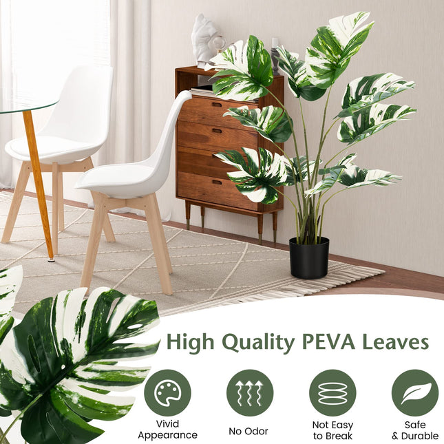 Goplus 4ft Artificial Monstera Deliciosa Plant, 2 Pack Tall Fake Tropical Palm Tree in Pot with 10 Decorative Split Leaves