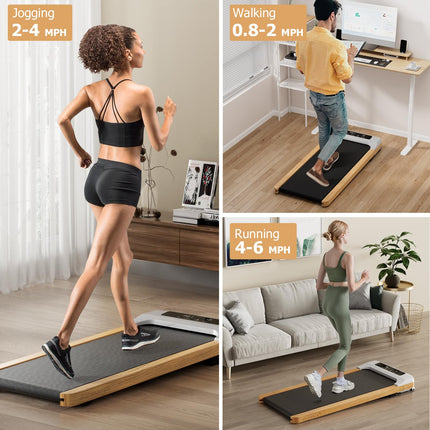 Walking Pad, Wooden Under Desk Treadmill for Home and Office - Goplus