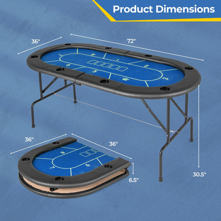 Goplus 72’’ Poker Table Foldable, 8 Players Card Board Game Table w/ 8 Cup Holders