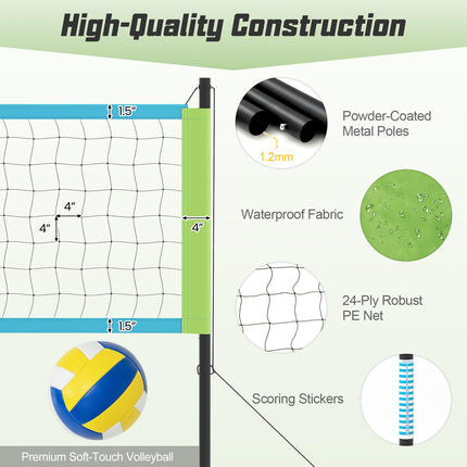 Goplus Portable Outdoor Volleyball Net Set w/Height Adjustable Poles
