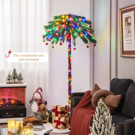 Goplus 6 FT Pre-Lit Artificial Christmas Tree, Lighted Xmas Palm Tree W/ 210 Multi-Color LED Lights - GoplusUS