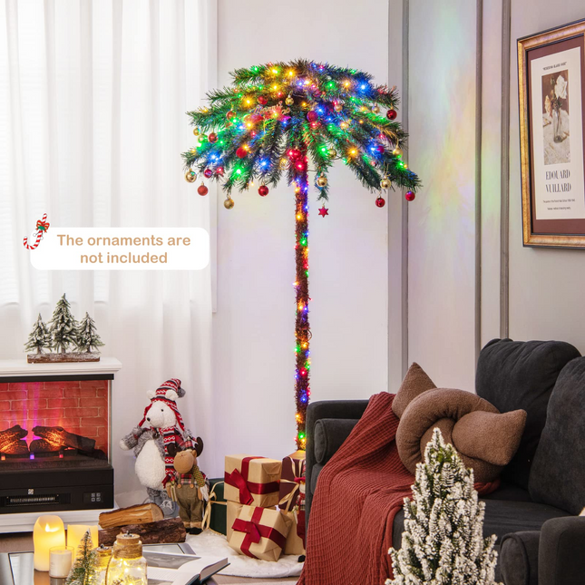 Goplus 6 FT Pre-Lit Artificial Christmas Tree, Lighted Xmas Palm Tree W/ 210 Multi-Color LED Lights - GoplusUS