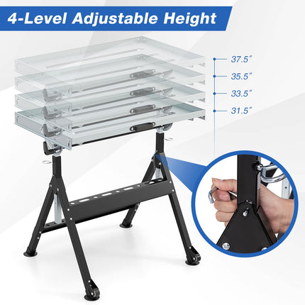 Goplus Folding Welding Table w/ 78 x 51 cm Tabletop & 2 Fixed Wheels