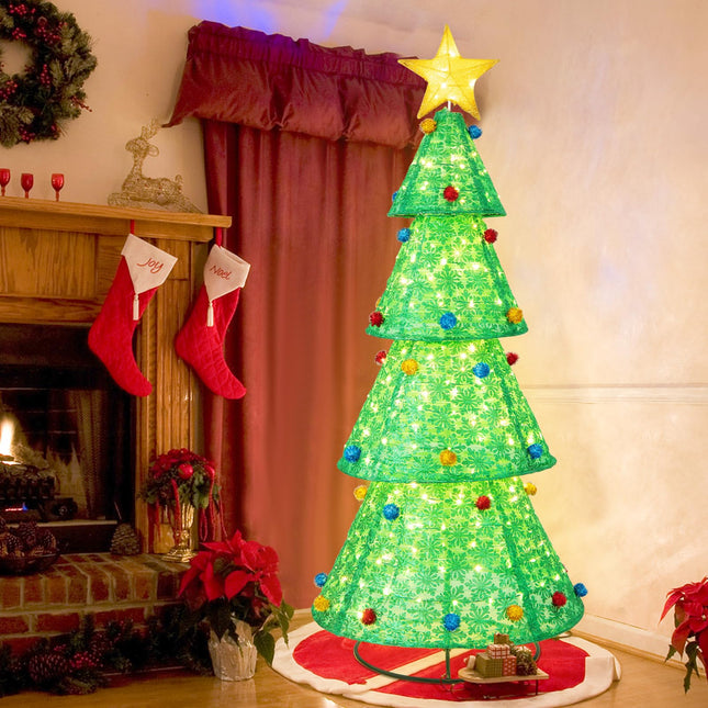 Goplus 6.5FT Pull-Up Christmas Tree with 200 Warm White LED Lights
