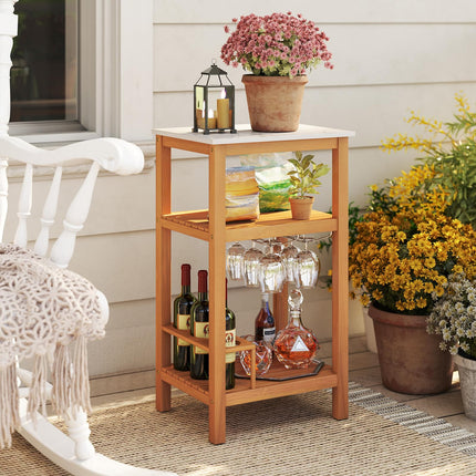 Goplus 3-Tier Acacia Wood Outdoor Kitchen Organizer with Glass & Wine Holders