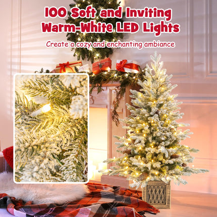 Goplus 4 FT Pre-lit Entrance Christmas Tree with 100 LED Lights 15 Pine Cones & Vintage Base