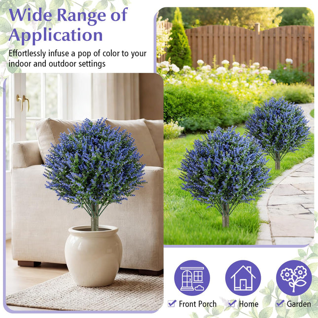 Goplus Set of 2 Artificial Lavender Topiary Ball Trees with Ground Spikes