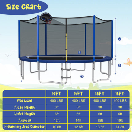 Goplus Outdoor Trampoline, 12FT/ 14FT/ 15FT/ 16FT ASTM Approved Trampoline