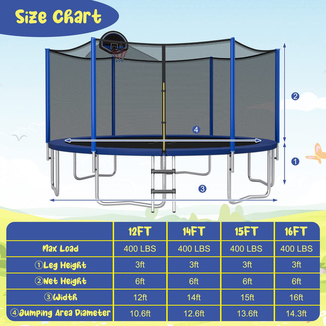 Goplus Outdoor Trampoline, 12FT/ 14FT/ 15FT/ 16FT ASTM Approved Trampoline