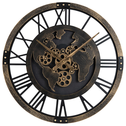 Goplus 27" Gear Clock with World Map Non-Ticking Decorative Metal Clock with Moving Gears