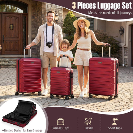 Goplus 3 Piece Cross Stripe Luggage Set with 360° Spinner Wheels & Telescope Handles