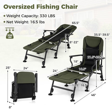 Goplus Oversized Foldable Fishing Chair with Detachable Footrest for Adults