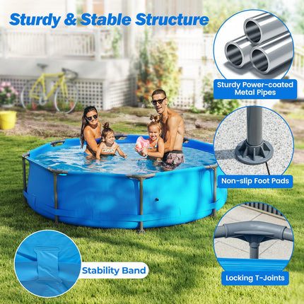 Goplus 8.5'x6'x26'' Metal Frame Above Ground Swimming Pool( 10' Round 1158 Gal )