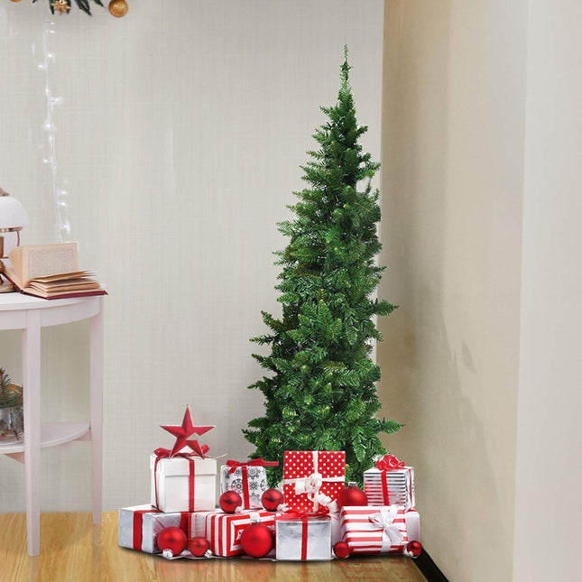5ft/6ft Prelit Half-Shape Christmas Tree, Premium PVC Needles Artificial Tree - GoplusUS