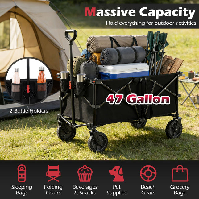 Goplus 38" Collapsible Wagon Cart with All-Terrain Wheels & 2 Cup Holders