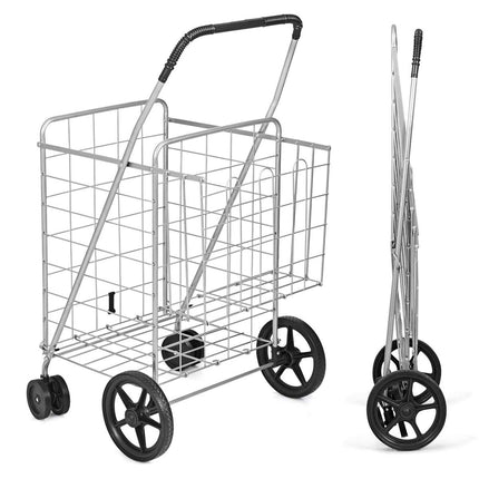 Goplus Jumbo Folding Shopping Cart with Rolling Swivel Wheels