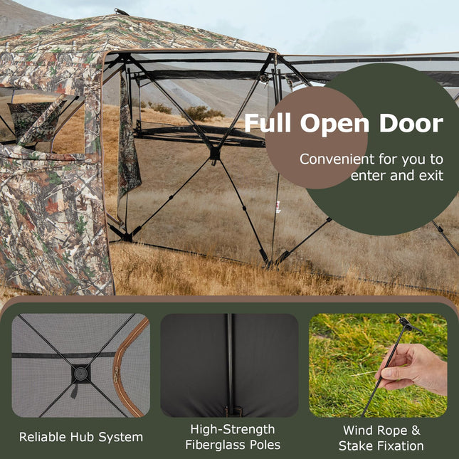 Goplus 360 Degree See-Through Hunting Blind w/Full-Open Door, Carrying Bag, 2-3 Person Ground Blind for Deer Turkey Hunting