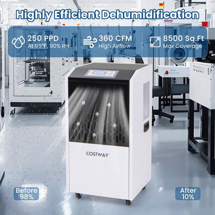 250 Pints Commercial Dehumidifier with Drain Hose, Industrial Heavy Duty Dehumidifier