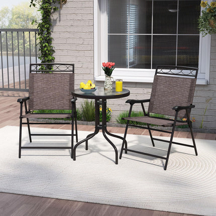Goplus 3 Pieces Bistro Set | Patio Round Table & 2 Folding Chairs Set
