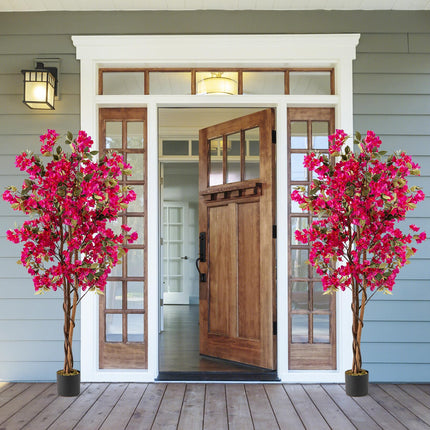 Goplus 6 FT Artificial Bougainvillea Tree w/910 Flowers | 105 Leaves | Real Wood Trunk