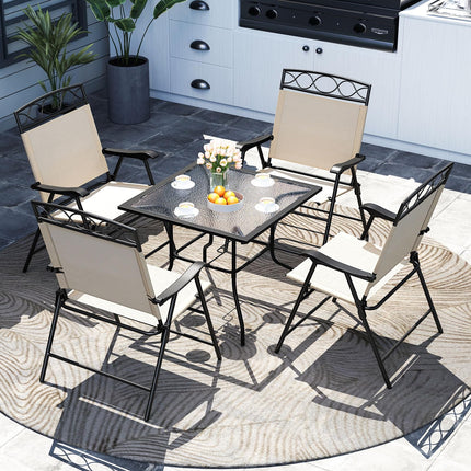 Goplus Folding Patio Chairs Set of 4 | Outdoor Lawn Chairs with Armrests & Metal Frame