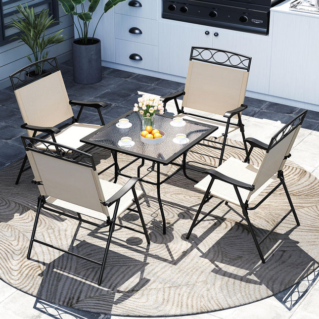 Goplus Folding Patio Chairs Set of 4 | Outdoor Lawn Chairs with Armrests & Metal Frame