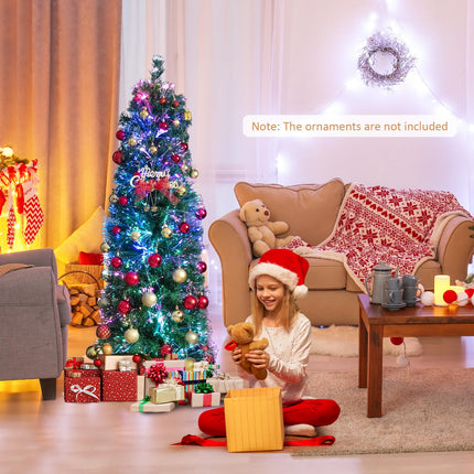 Goplus Pre-Lit Fiber Optic Slim Pencil Christmas Tree with Colorful Lights