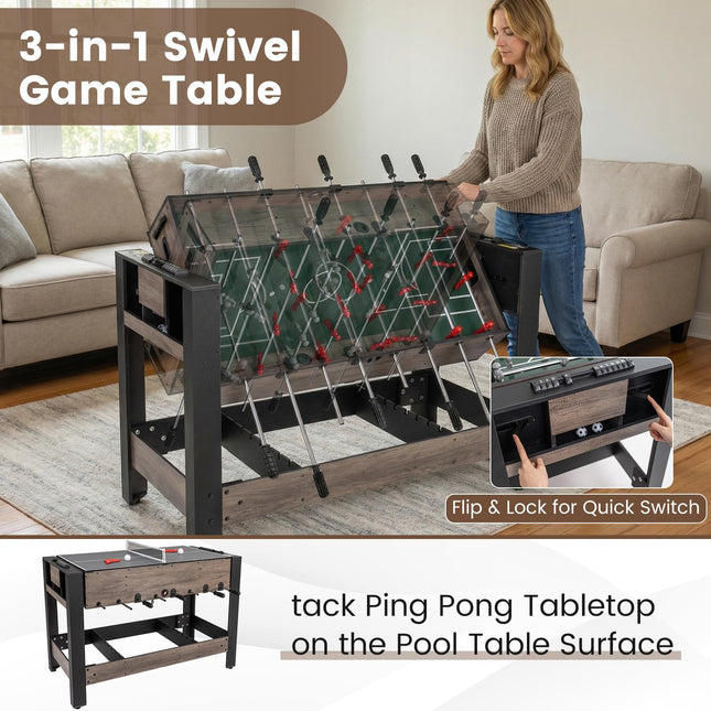 Goplus 49" Combo Game Table with Foosball Pool Billiards & Table Tennis for Adults