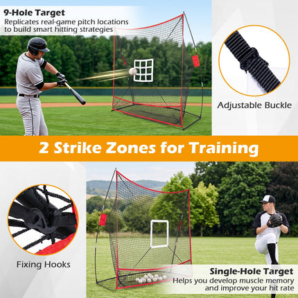 Goplus 7x7.4FT Exatra Large Baseball Practice Net with 2 Strike Zones & Ball Collection Pocket