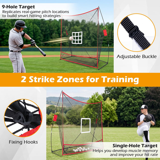 Goplus 7x7.4FT Exatra Large Baseball Practice Net with 2 Strike Zones & Ball Collection Pocket