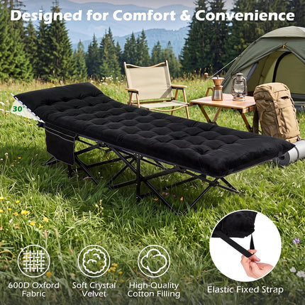 Goplus Camping Cot for Adults with Soft Padded Mat  | Heavy-Duty Folding Portable Oxford Sleeping Bed