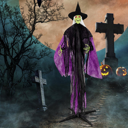 Goplus 7.2 FT Halloween Animatronic Witch, Animated Standing Poseable Figure with Light up Eyes