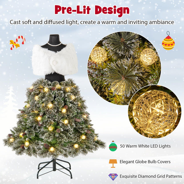 Goplus 5 FT Pre-lit Dress Form Christmas Tree  with 465 Branch Tips & 50 LED Light Balls