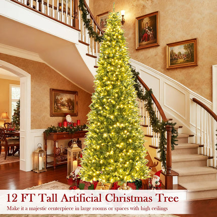 Goplus 12 FT Tall Pre-Lit Hinged Xmas Tree with Quick Power Connector