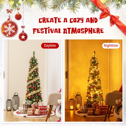 Goplus Pre-Lit Pencil Christmas Tree with Memory Wire Branch Tips & Warm White LED Lights
