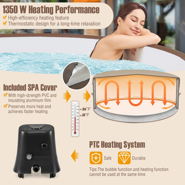 Goplus Inflatable Hot Tub, 4-6 Person 72” Round Pool Hottub w/120 Air Jets, Heater Pump, Control Panel