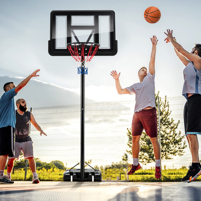 Goplus Portable Basketball Hoop Outdoor, 4.25-10FT 12-Level Height Adjustable Basketball Goal System - GoplusUS