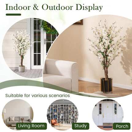 Goplus 47” Faux Plum Blossom Plant with White Fabric Flower