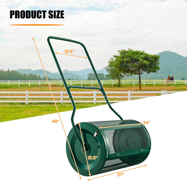 Goplus 27" Compost Spreader, Peat Moss Spreader, Heavy Duty Metal Mesh Lawn Roller