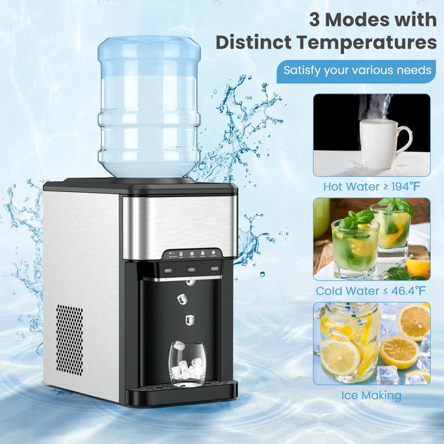 Countertop Water Cooler Dispenser with Ice Maker, 3 in 1 Top-Loading Hot & Cold Water Dispenser 5 Gallon