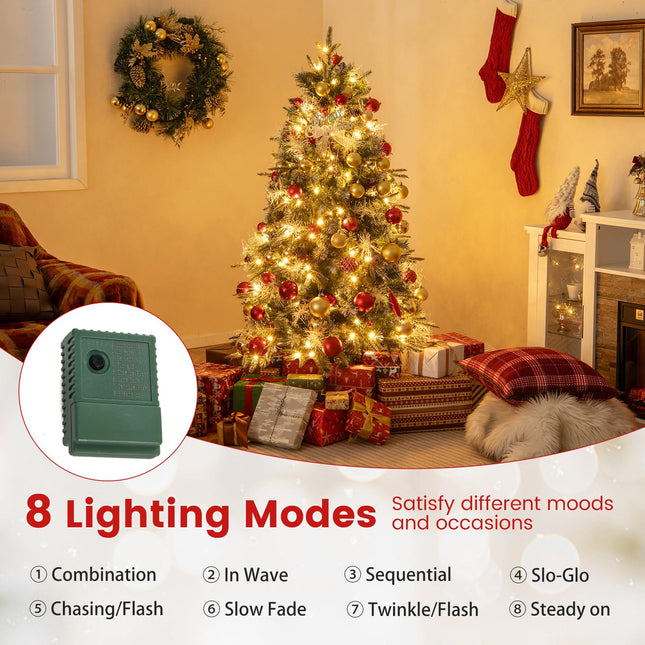 Goplus 5FT / 6FT / 7FT Pre-Lit Artificial Christmas Tree with Pine Cones & Berries