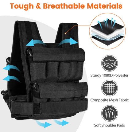 Goplus Adjustable Weighted Vest with 20 Removable Metal-Sand Weights (44LBS w/49”-62” Waist Size)