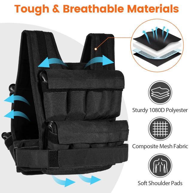 Goplus Adjustable Weighted Vest with 20 Removable Metal-Sand Weights (44LBS w/49”-62” Waist Size)