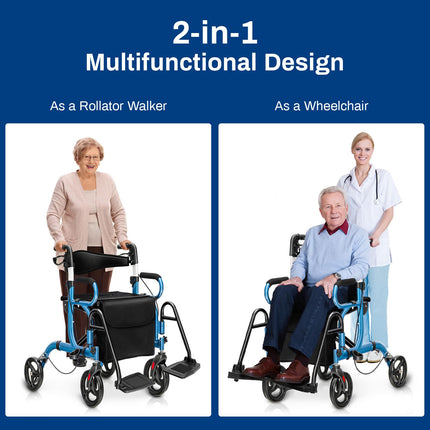 2 in 1 Rollator Walker for Seniors, Medical Walker with Seat - Goplus