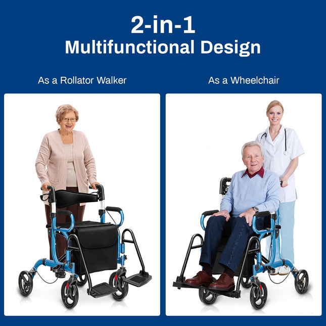 2 in 1 Rollator Walker for Seniors, Medical Walker with Seat - Goplus