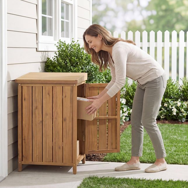 Goplus Wood Package Delivery Box fot Outside Utility 2-tier Outdoor Storage Cabinet Tool Shed