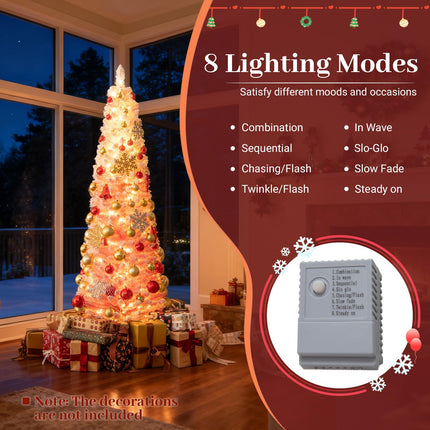 Goplus 6ft / 7ft Pink Slim Pencil Pre-lit Snow Flocked Christmas Tree