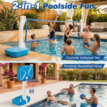 Goplus 2-in-1 Pool Basketball Hoop & Volleyball Net | Swimming Pool Ball Game Set
