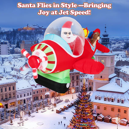 Goplus 7.2 Ft Animated Inflatable Santa on Plane with Spinning Propeller Bright LED Lights
