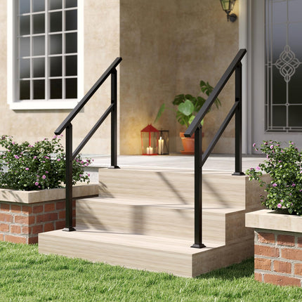Goplus 330 LBS Staircase Safety Railing Fits 0-3 Steps for Deck Porch Entryway
